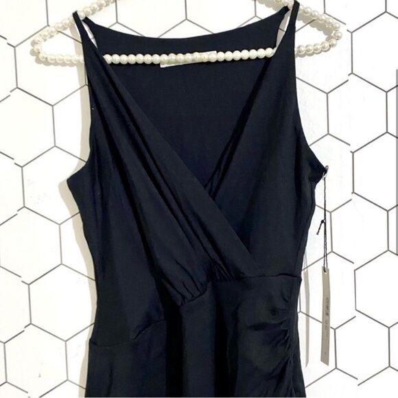 Susana Monaco Gathered Front Slit Black Faux Wrap Dress NEW WITH TAGS SIZE XS - Picture 4 of 8
